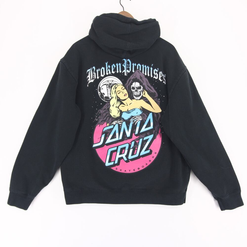 Broken Promises Santa Cruz Hoodie Mens Large Black Graphic Skateboard Pullover